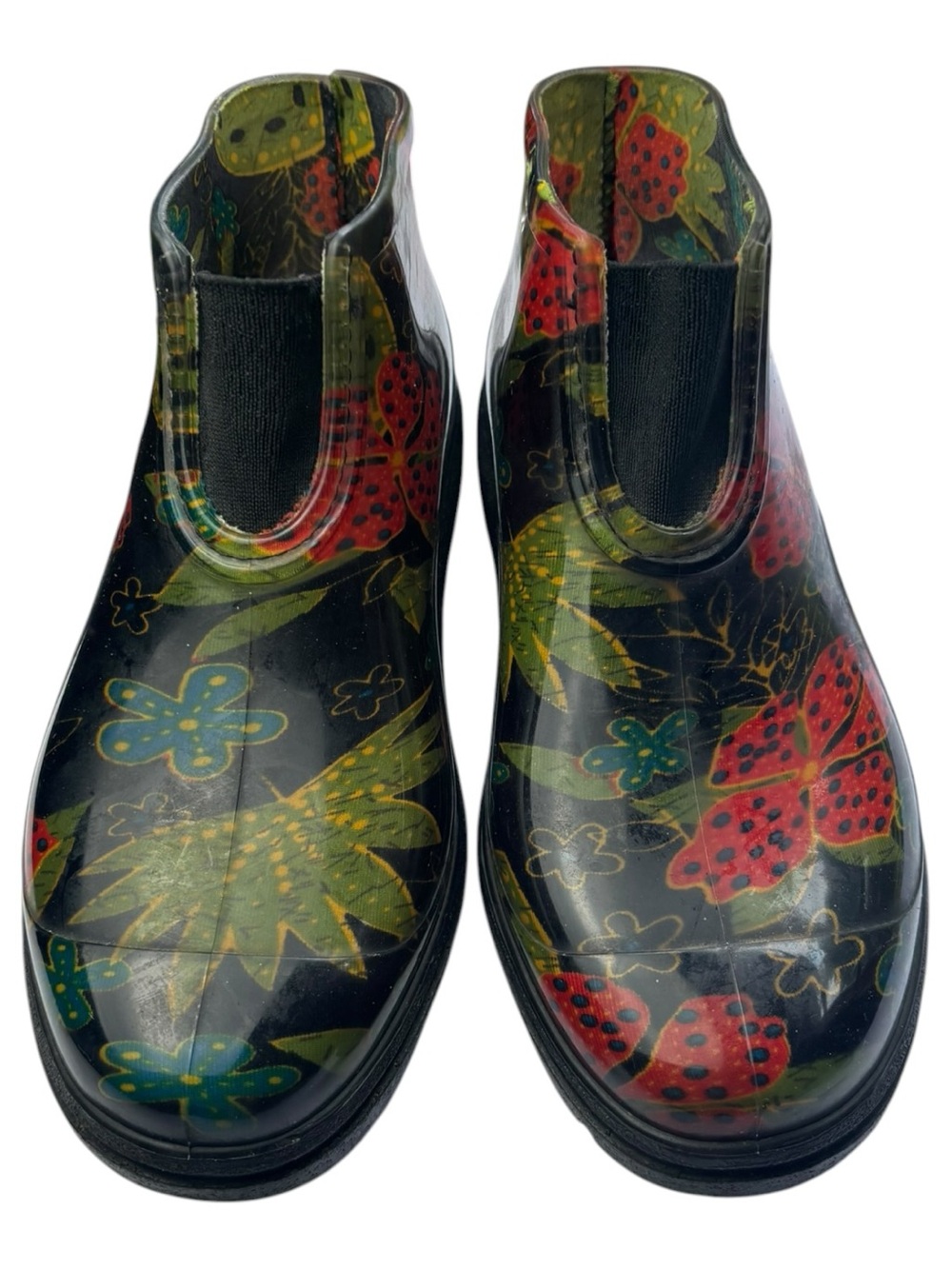 Sloggers Waterproof Ankle Boots Midsummer Black &Red Floral Womens 8 Rain Boots - Picture 2 of 13